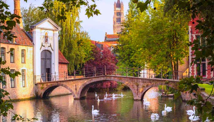 Conocida como la "Venecia del Norte", Bruges es una pequeña ciudad medieval que parece detenida en el tiempo. Pasear en bote por sus canales o caminar por el Lago del Amor mientras el sonido de las campanas llena el aire hará que te sientas en un cuento de hadas. Bruges es el destino perfecto para los amantes que buscan una atmósfera íntima y encantadora.